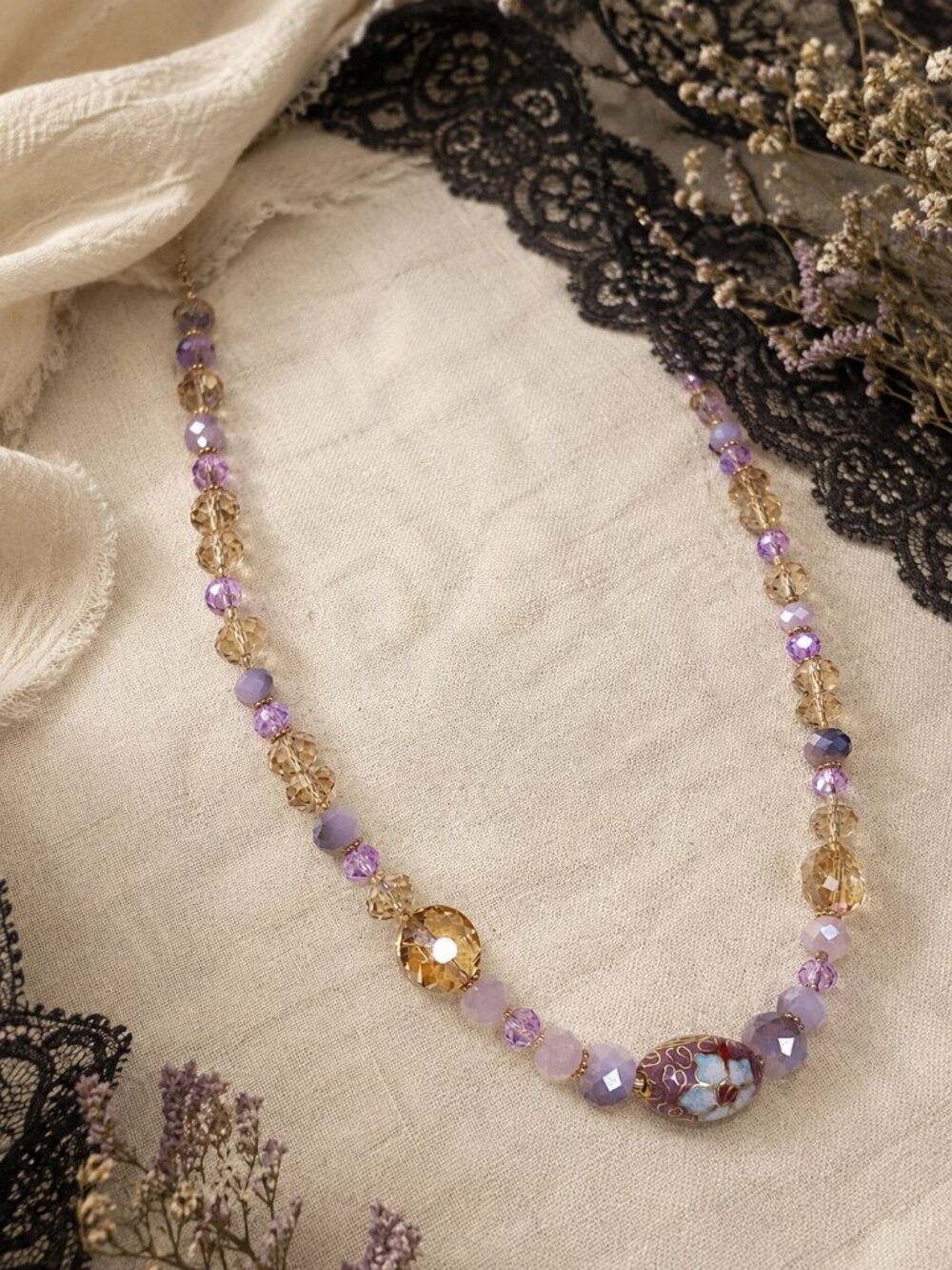 ✨ JB Original Lavender Cloisonné Crystal Necklace & Earring Set ✨ - Picture 9 of 10